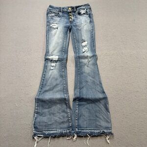 American Eagle Flare Jeans Women's 2 Blue Button Fly Artist Super Stretch Y2K